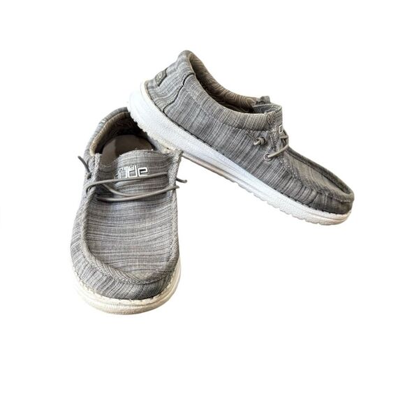 Hey Dude Wally Linen Stone Shoes Sneakers Youth Size 3 Ladies Size 4 Grey - Picture 1 of 9
